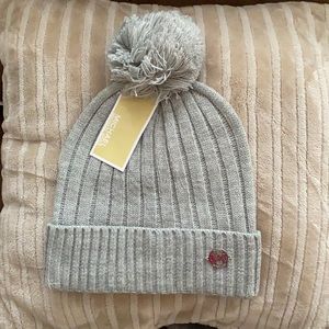 Michael Kors MK Logo Light Gray Beanie with Pom